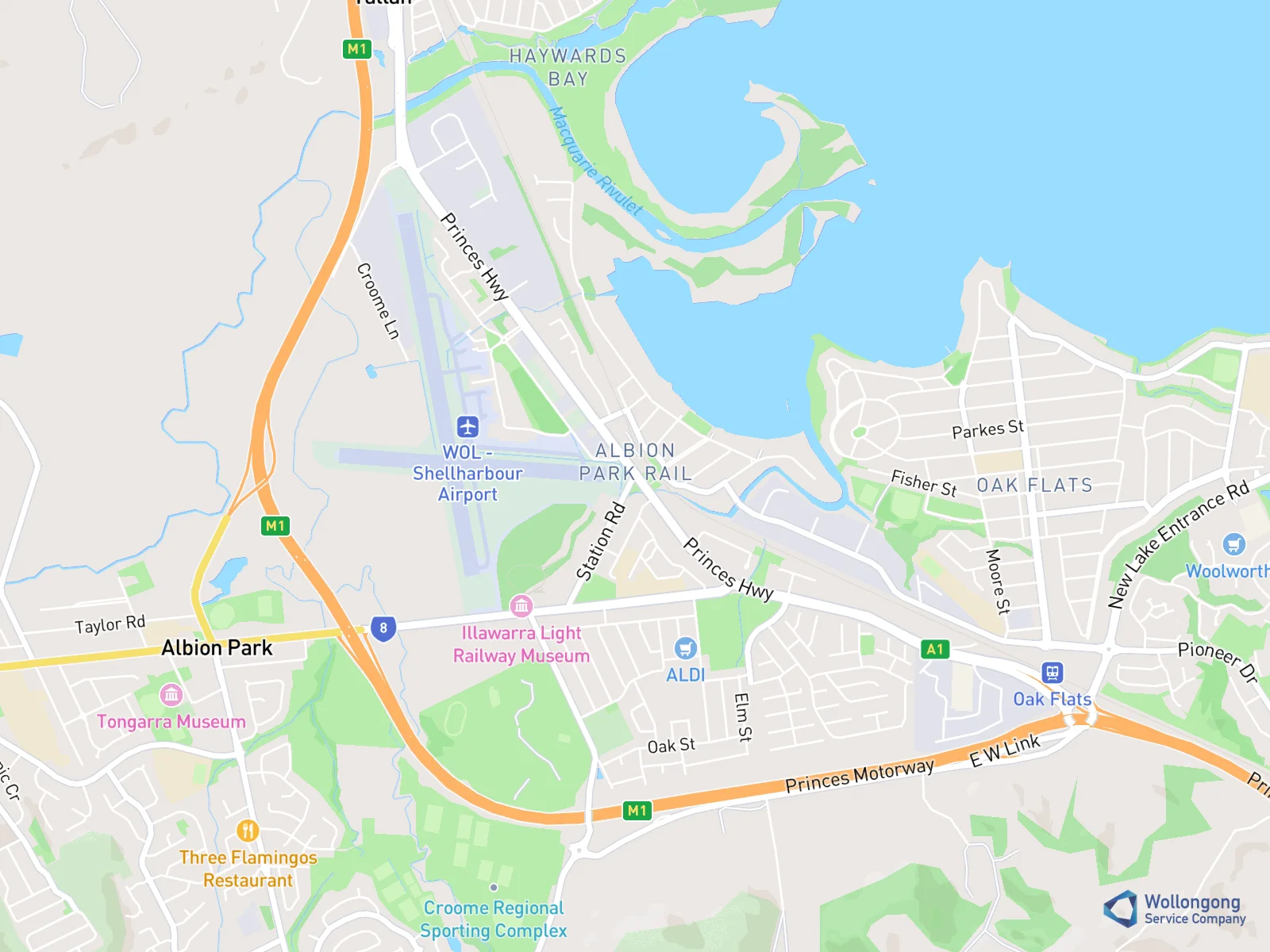 Service area map for Albion Park Rail