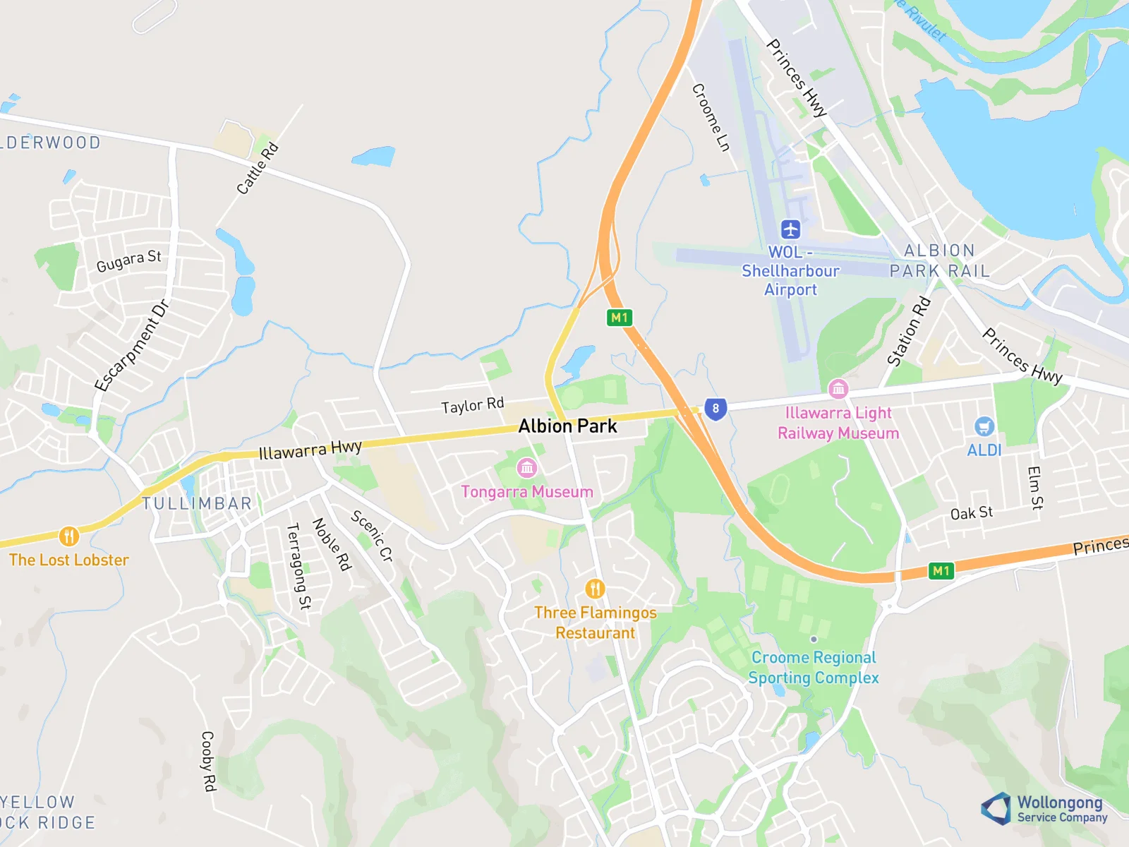 Service area map for Albion Park