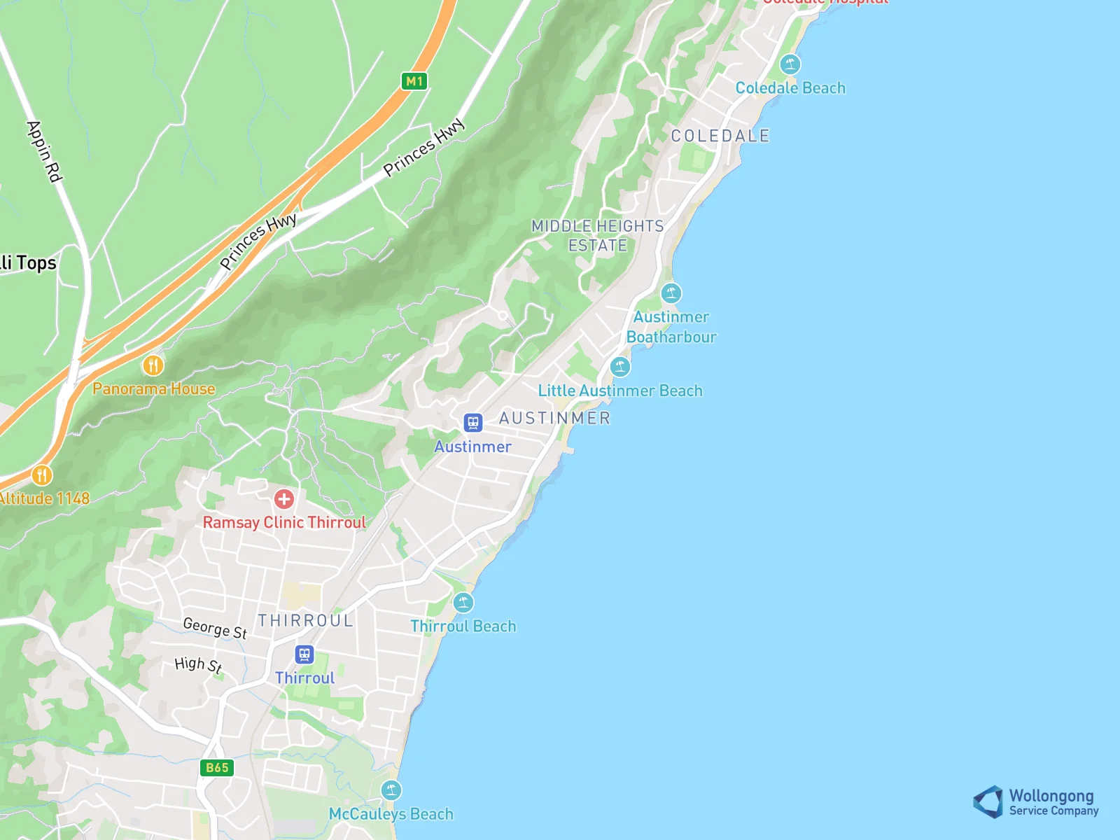 Service area map for Austinmer
