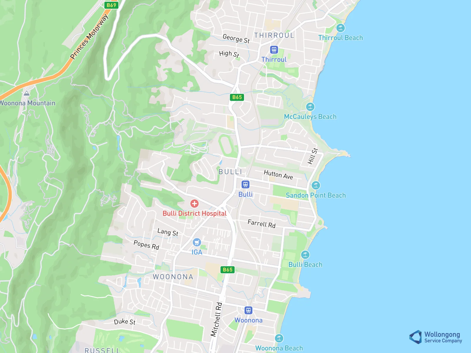 Service area map for Bulli
