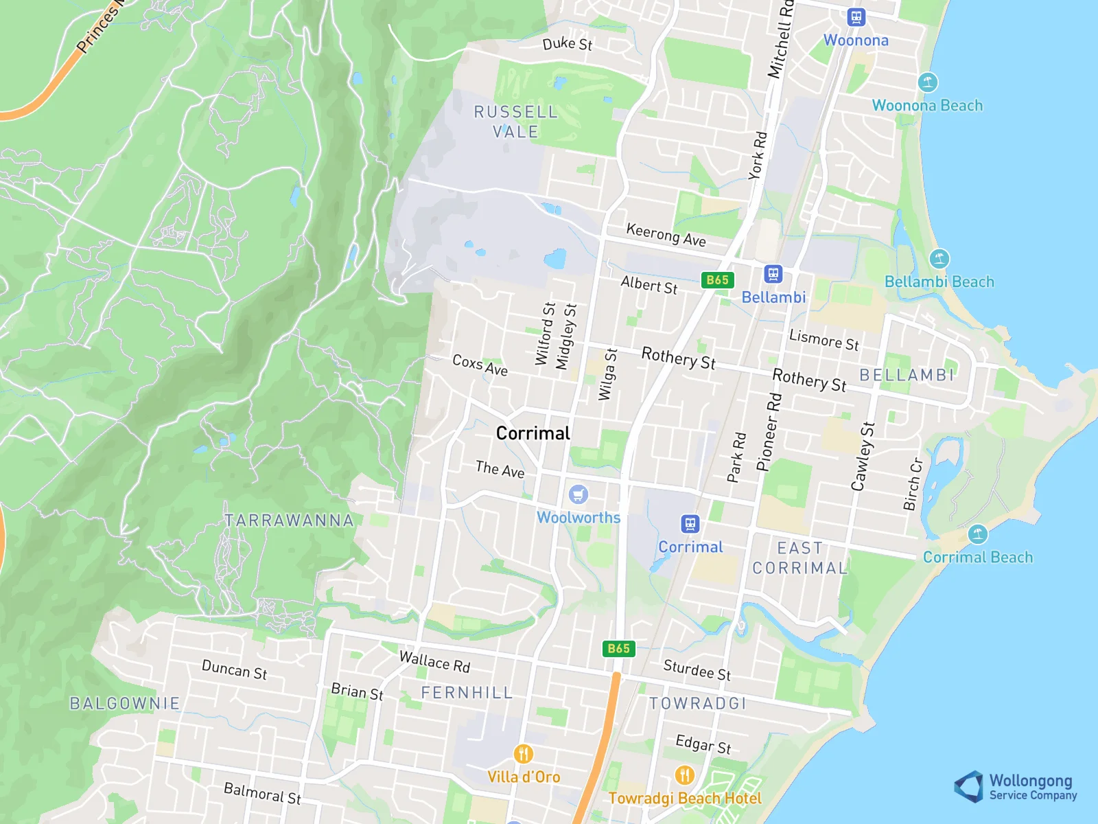 Service area map for Corrimal