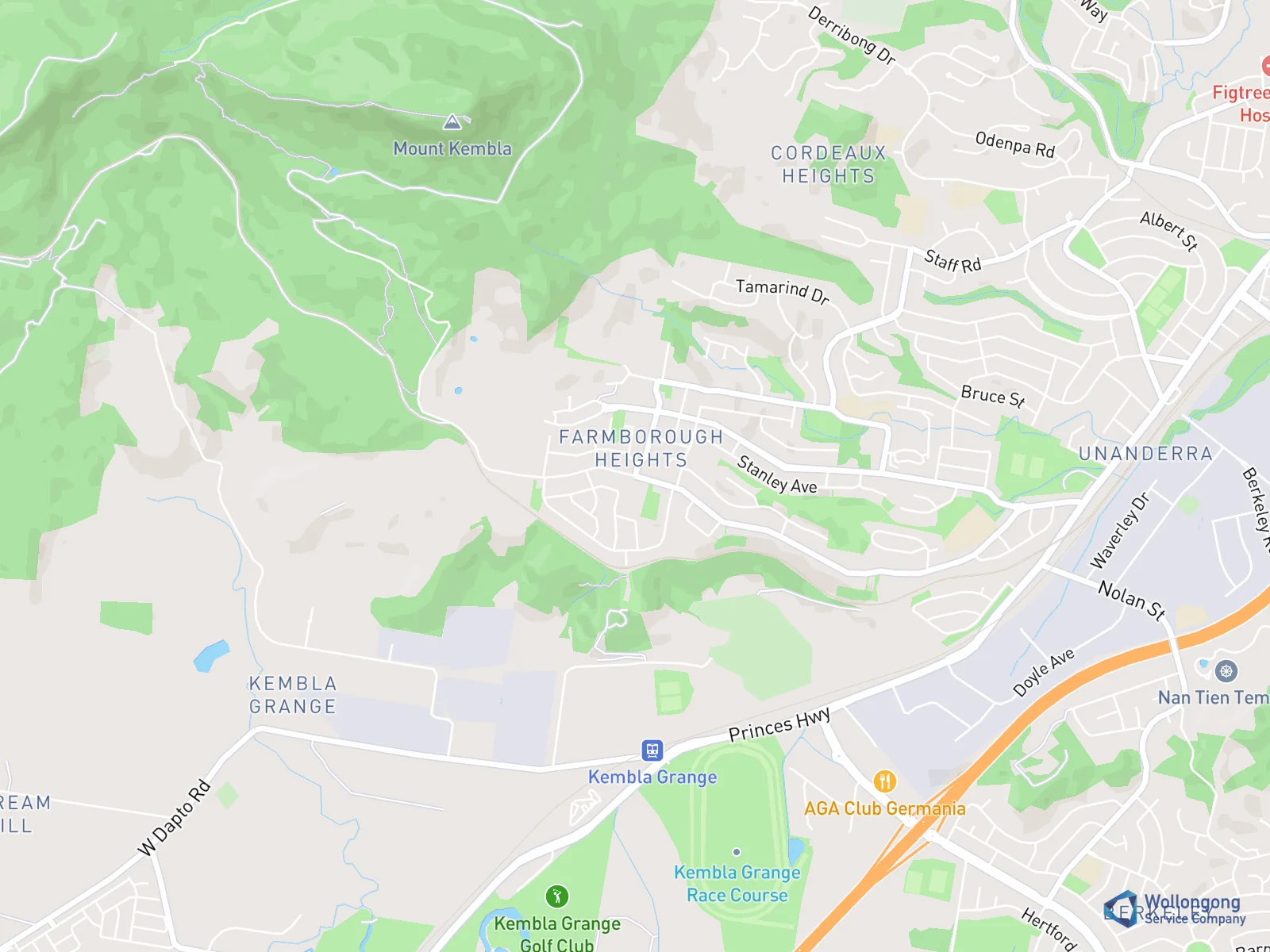 Service area map for Farmborough Heights