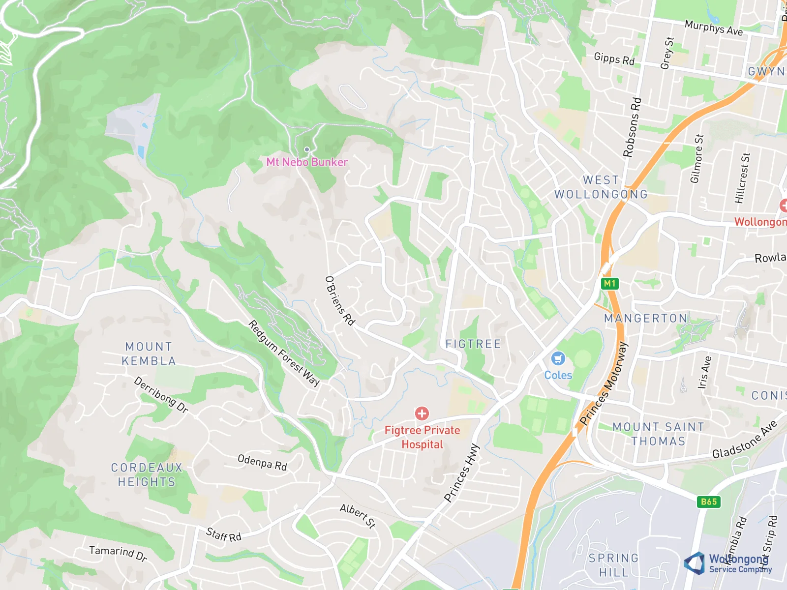 Service area map for Figtree