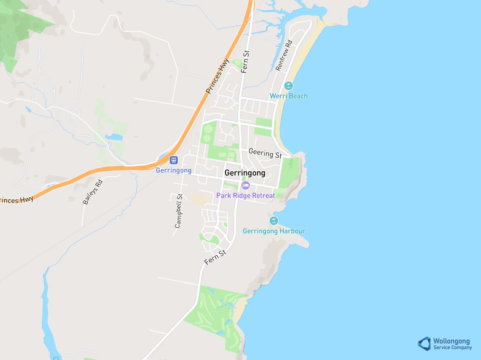 Service area map for Gerringong