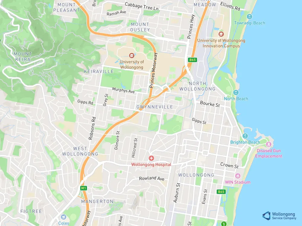 Service area map for Gwynneville