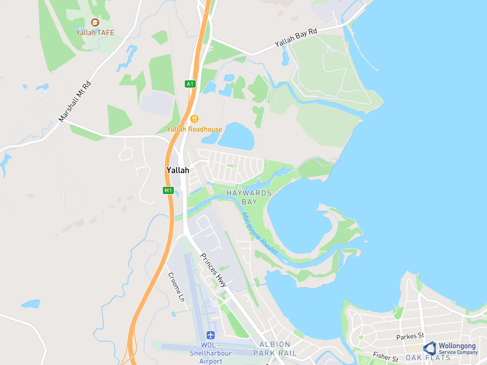 Service area map for Haywards Bay