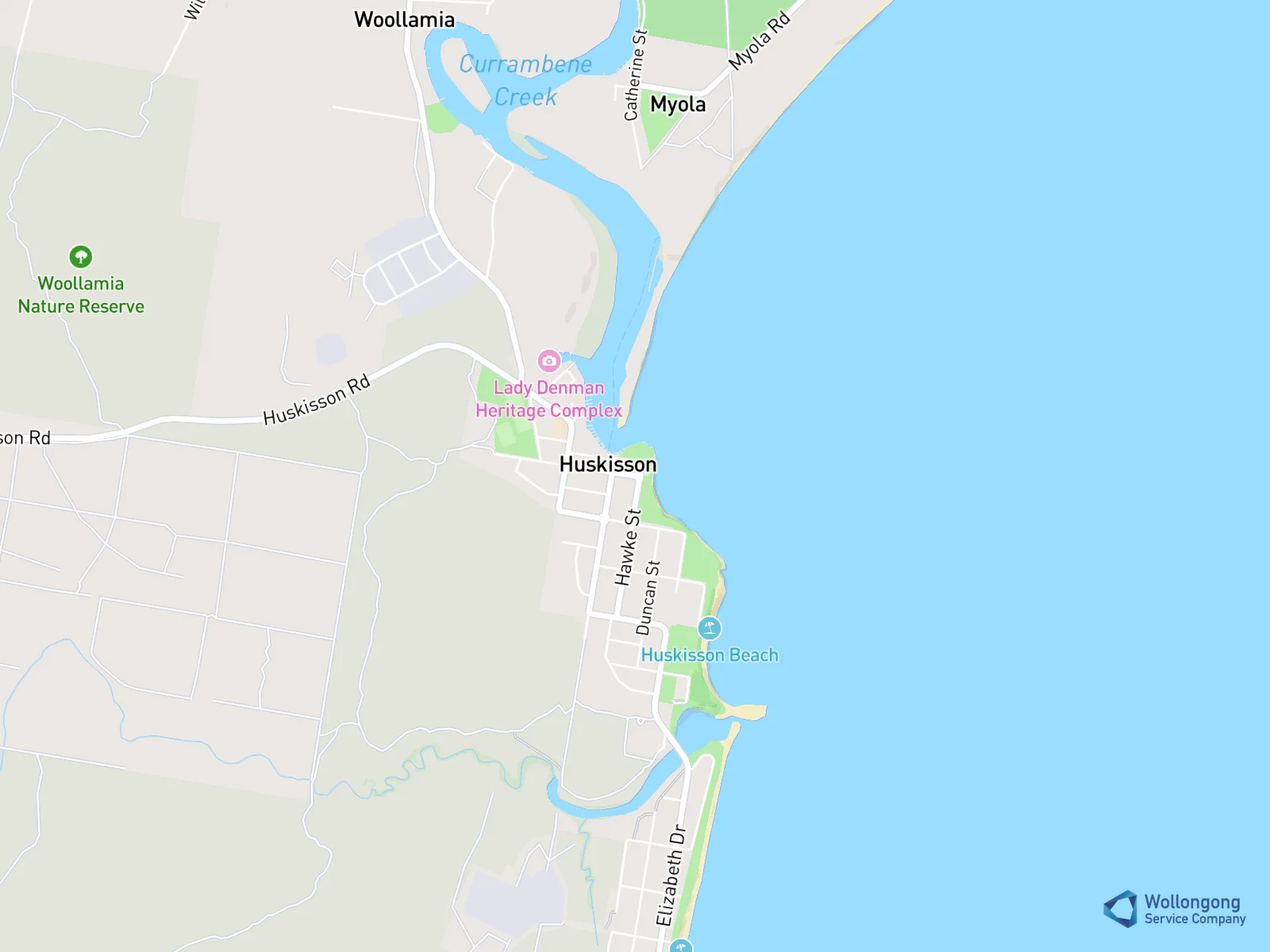 Service area map for Huskisson
