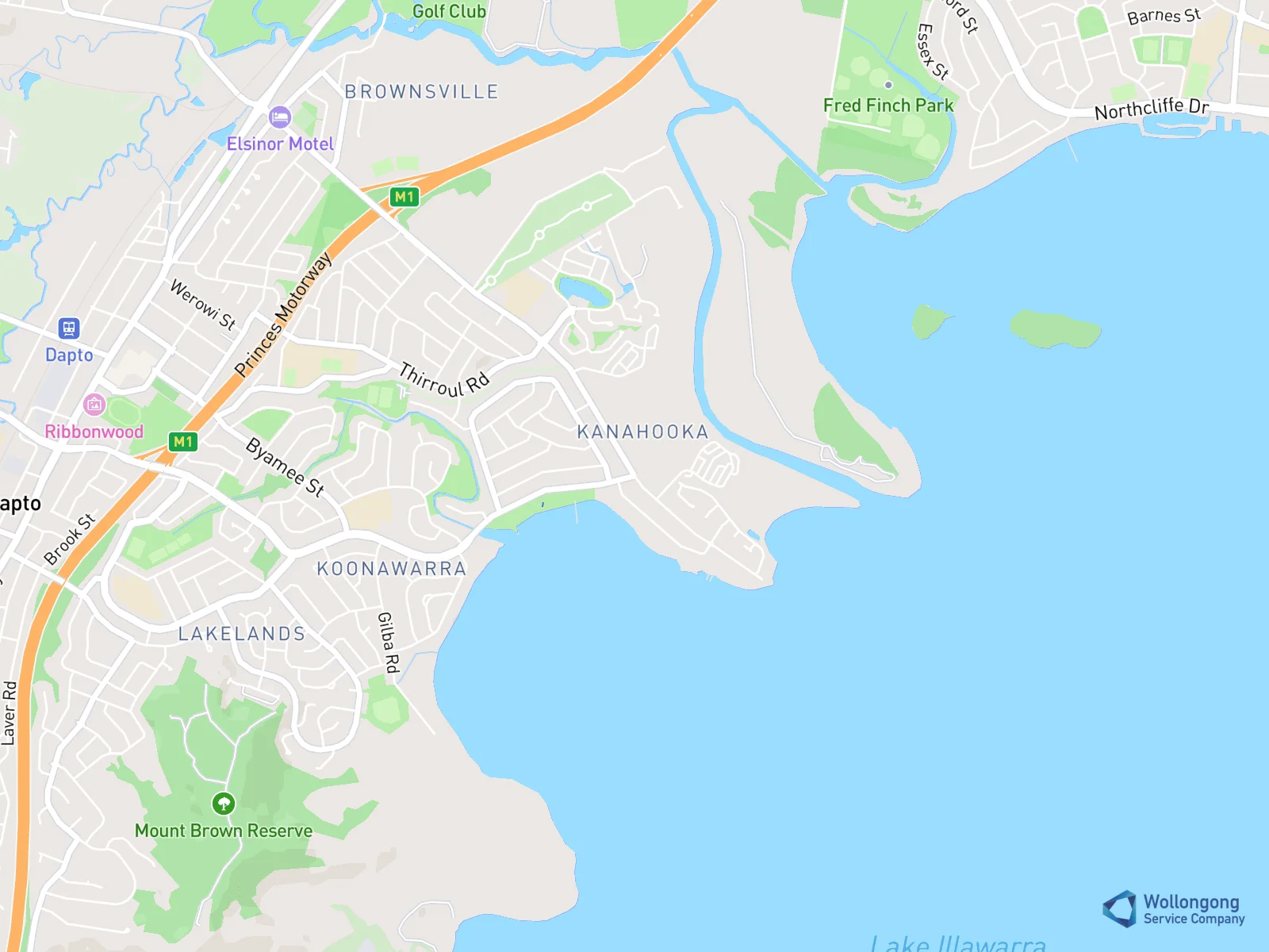 Service area map for Kanahooka