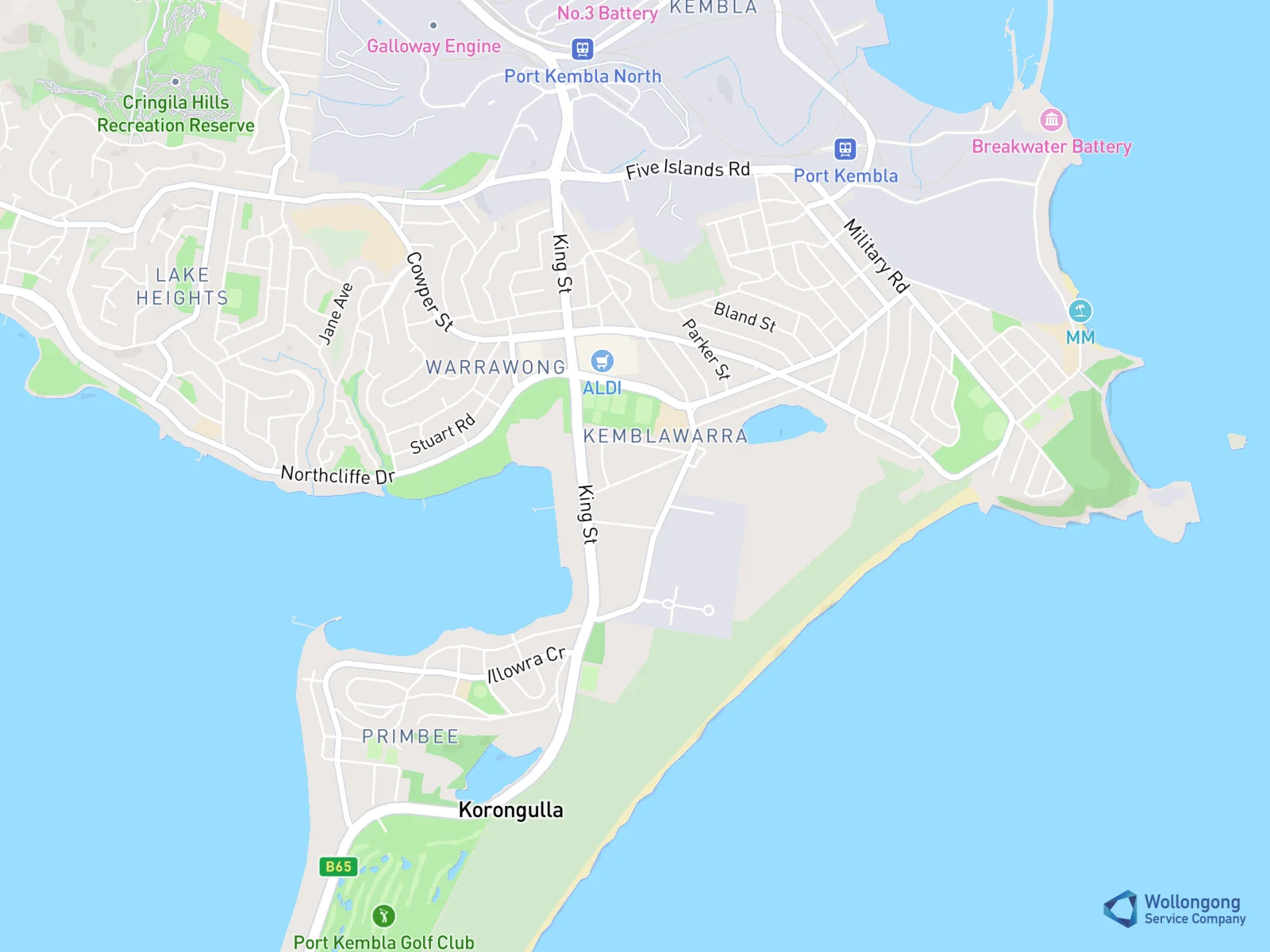 Service area map for Kemblawarra