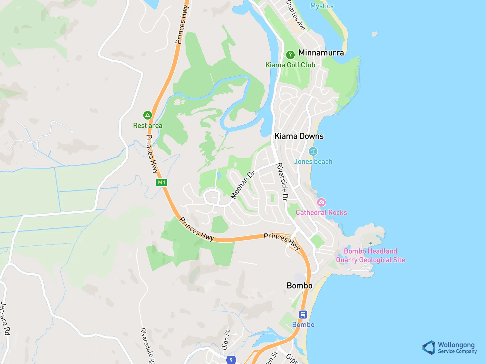 Service area map for Kiama Downs