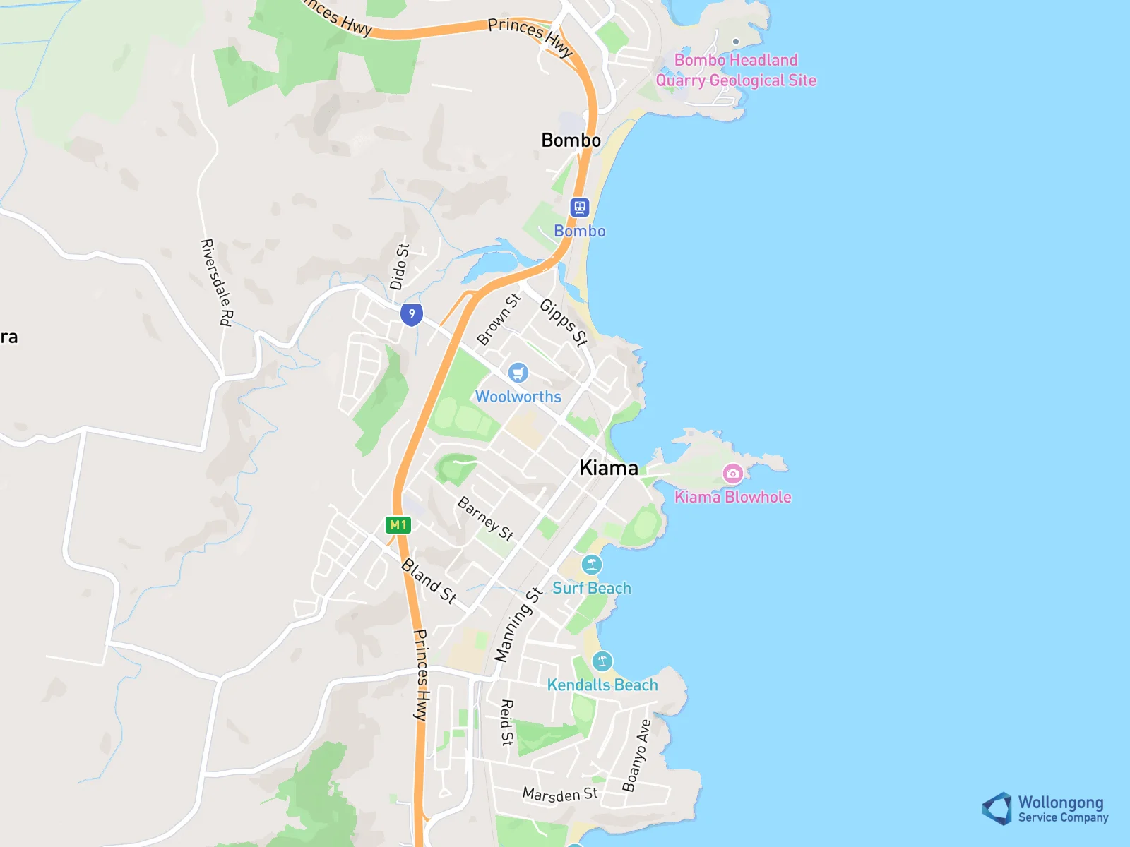 Service area map for Kiama