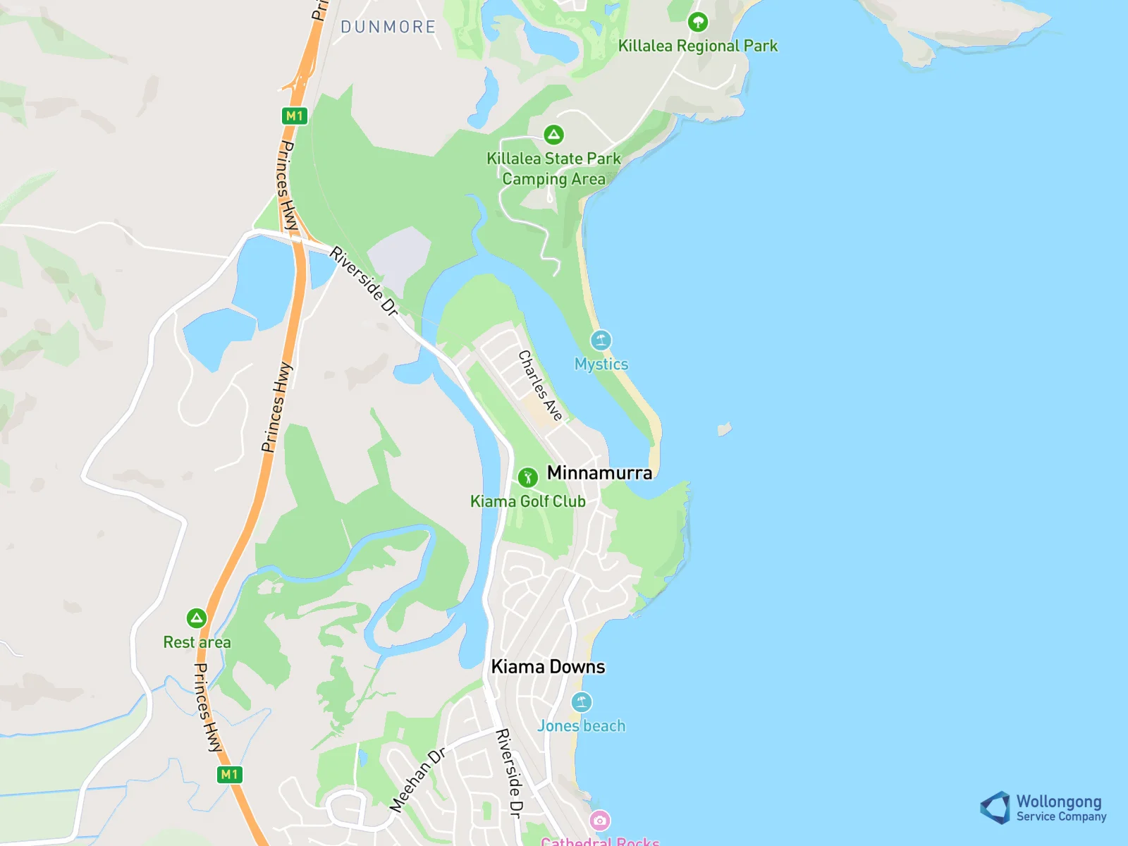 Service area map for Minamurra
