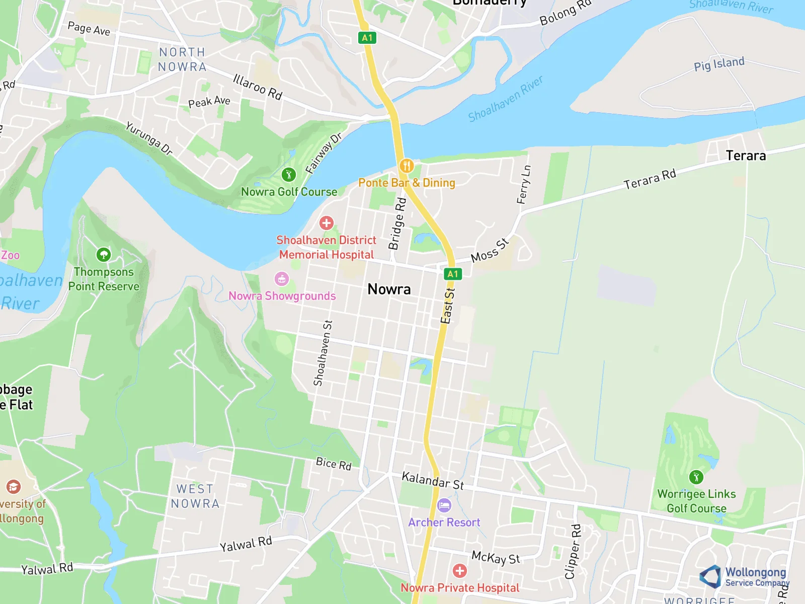 Service area map for Nowra