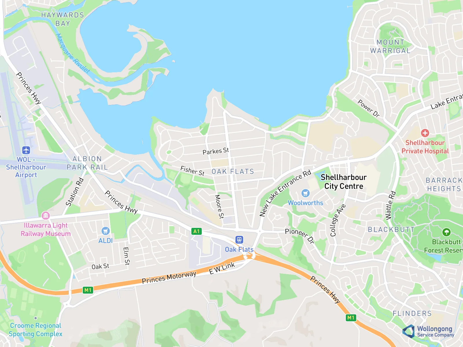 Service area map for Oak Flats