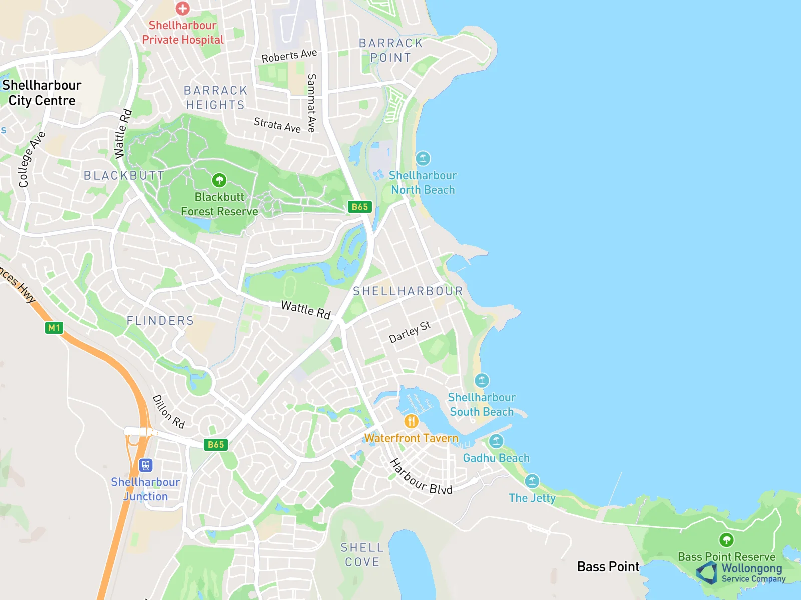 Service area map for Shellharbour