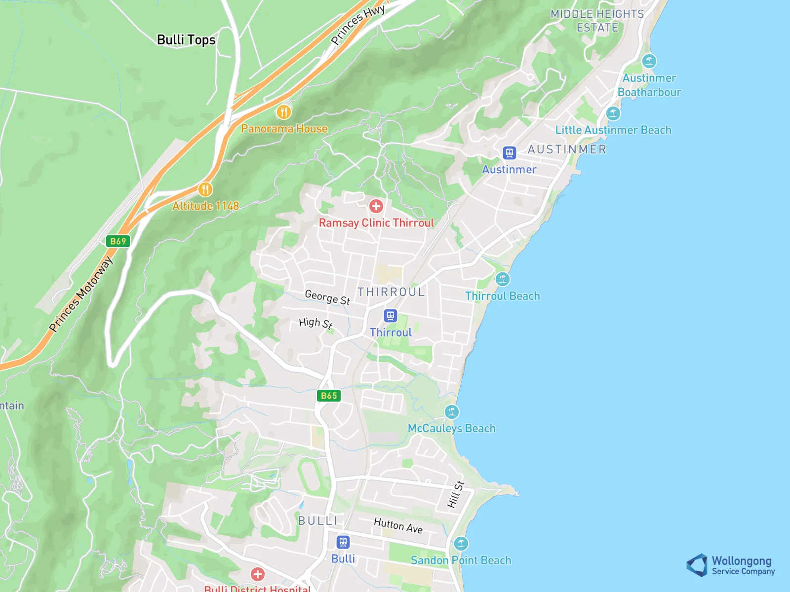 Service area map for Thirroul
