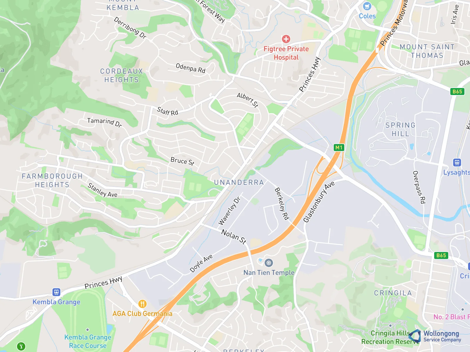 Service area map for Unanderra