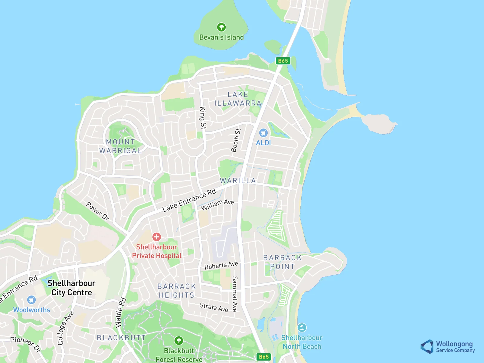 Service area map for Warilla
