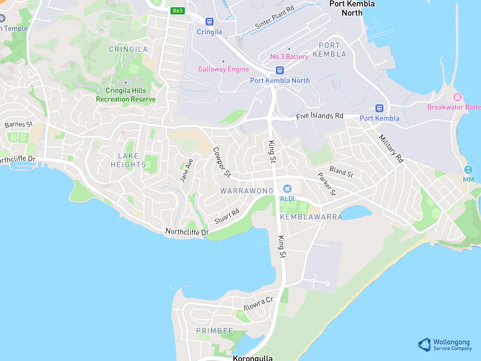 Service area map for Warrawong
