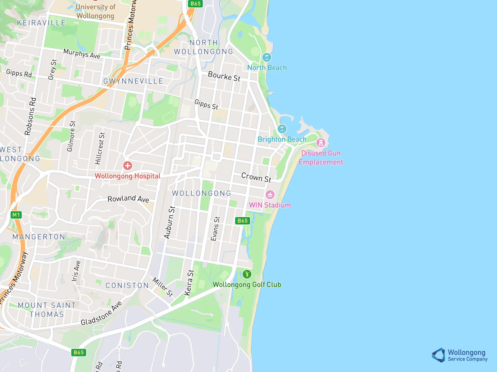 Service area map for Wollongong