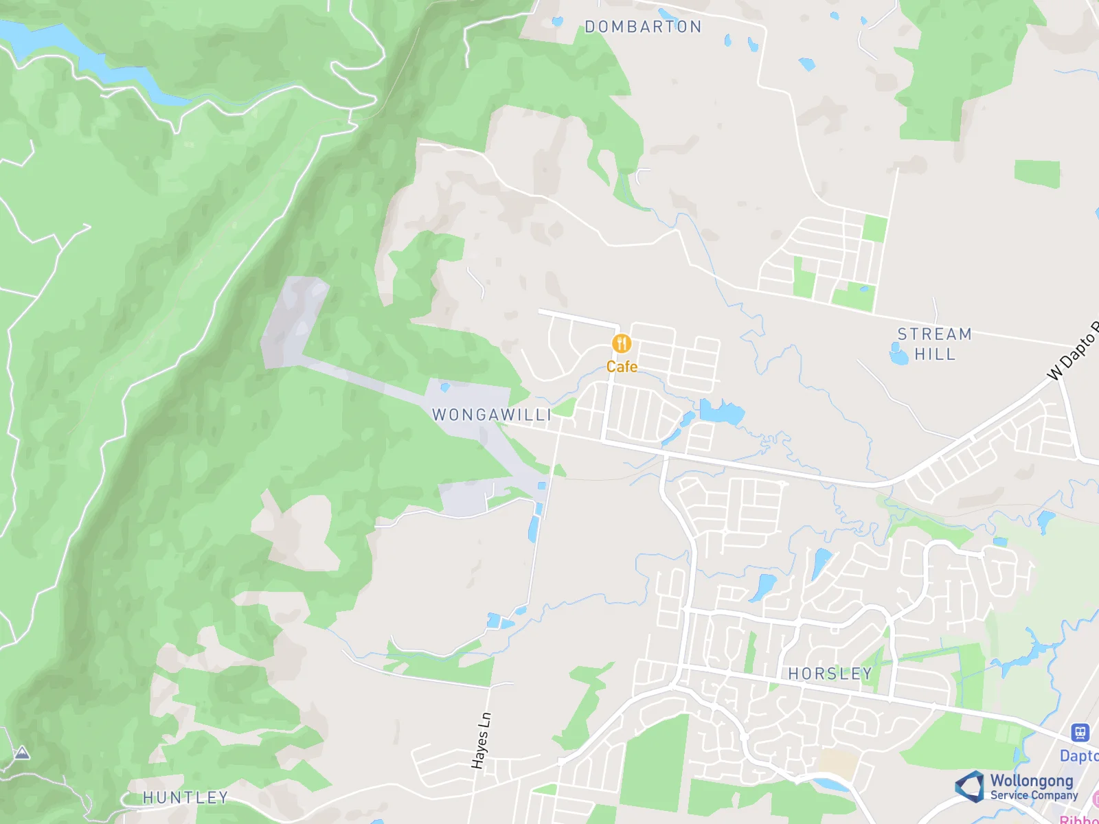 Service area map for Wongawilli