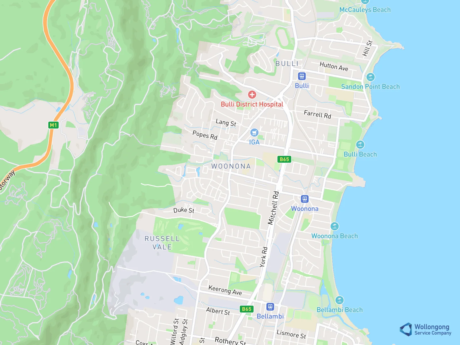 Service area map for Woonona